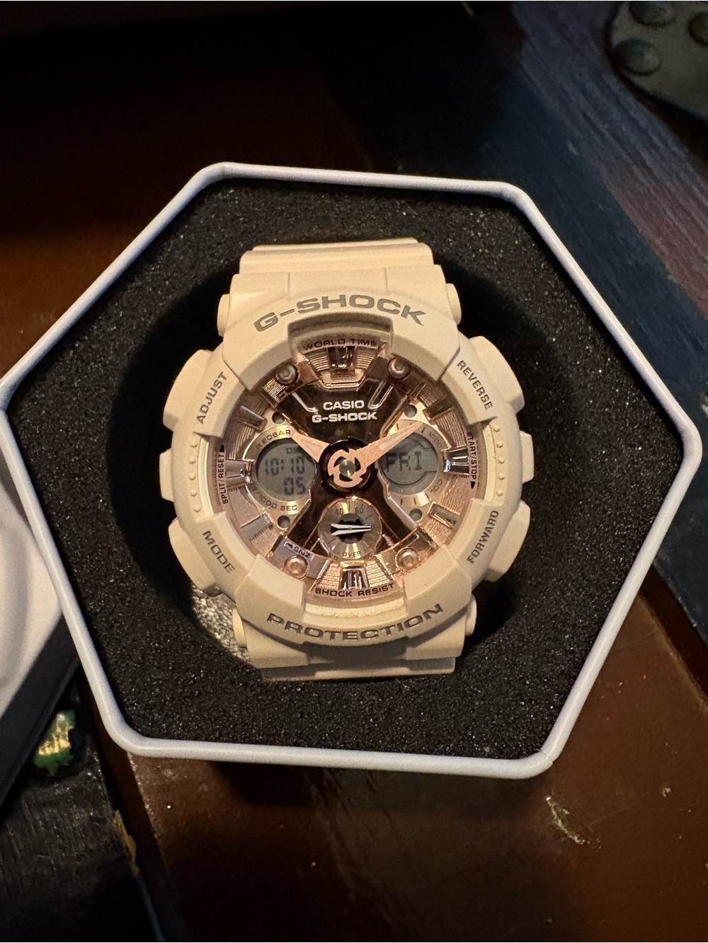 Casio G-Shock Beige with Rose Gold Dial Accent Sports Watch